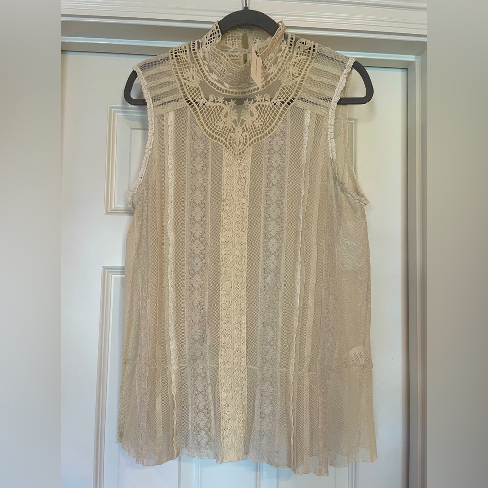 Anthropologie Ivory sleeveless sheer top size XL by TINY